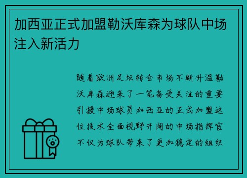 加西亚正式加盟勒沃库森为球队中场注入新活力 加西亚正式加盟勒沃库森为球队中场注入新活力